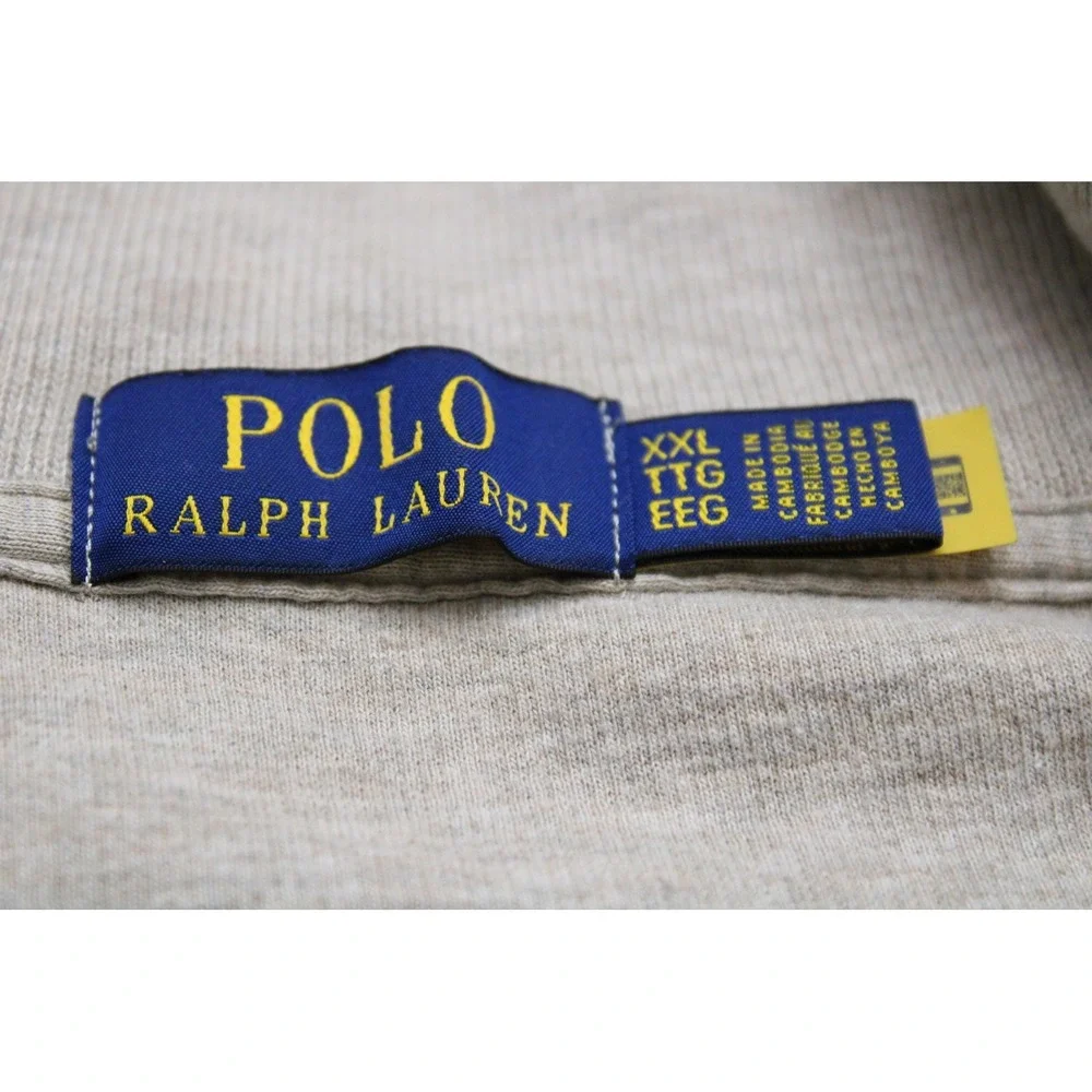 Polo Ralph Lauren Sweater Mens 2XL Beige Quarter Zip Mock Neck Knit Pullover